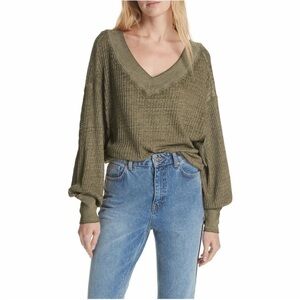 Free People We The Free South Side Thermal Top waffle moss olive green